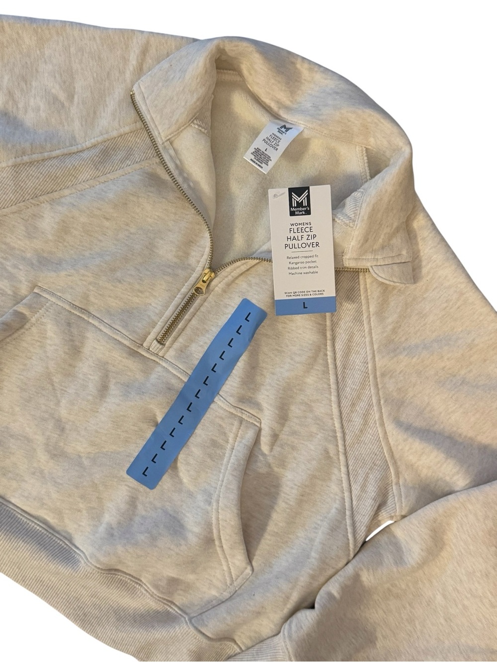 Cream Elastic-Waist Jogger Pants & Cropped Zip Collar Crew Neck Sweater Pull-On - Picture 3 of 10